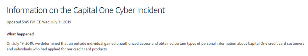 Capital One Cyber Incident